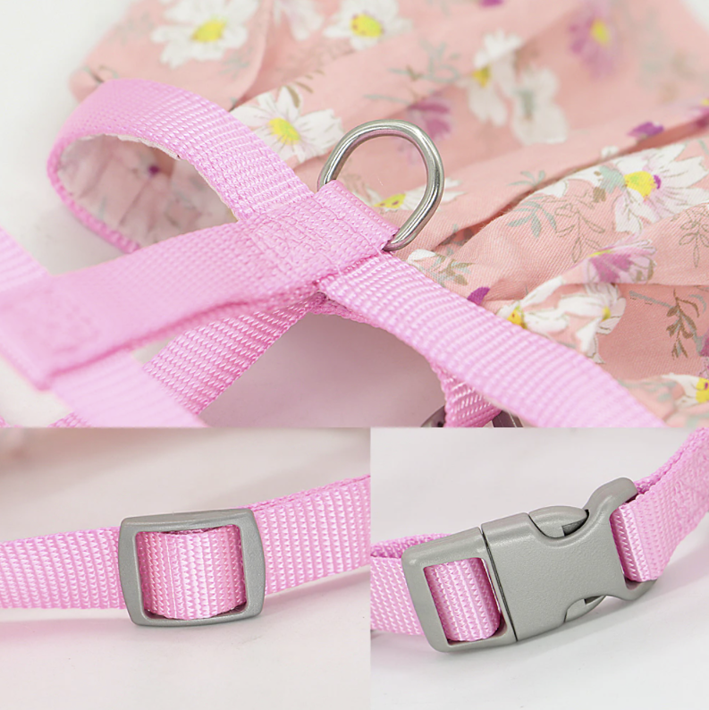 Small Puppy Shih Tzu Clothes Harness Leash Adjustable Floral Printed Pet Harness Vest Dress For Small Medium Shih Tzus