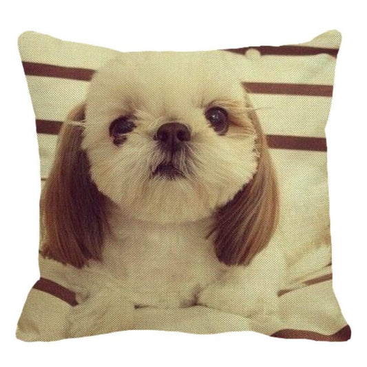 Cute Dog Shih Tzu Dog Cushion Cover Linen Printing Pillowcase Home Decorative For Sofa Car 45x45cm Throw Pillowcase