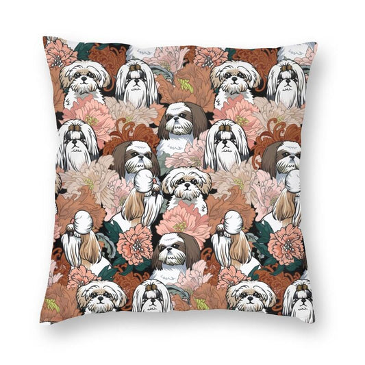 Shih Tzu Dog Flowers Pattern Pillow Case Home Decorative Pet Animal Cushions Throw Pillow for Living Room Double-sided Printing
