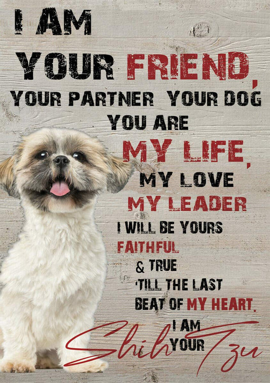 Shih Tzu Dog I Am Your Friend Partner,Distressed Rusty Look Tin Sign Metal Sign for Cabin Lodge Farmhouse Ranch Warning Decor