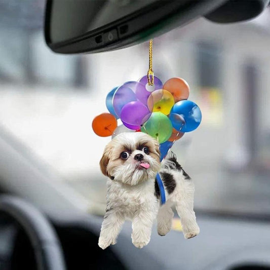 Acrylic Shih Tzu Car Hanging Ornament Cute Dog Keychain Hanging Pendant With Colorful Balloon Hanging Ornament Gift Happy Mood