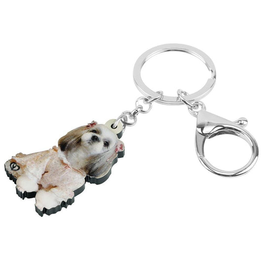 Acrylic Cute Shih Tzu Dog Keychains Key Ring Sweet Pet Animal Key Chain Jewelry For Women Kids Gift Bag Charms