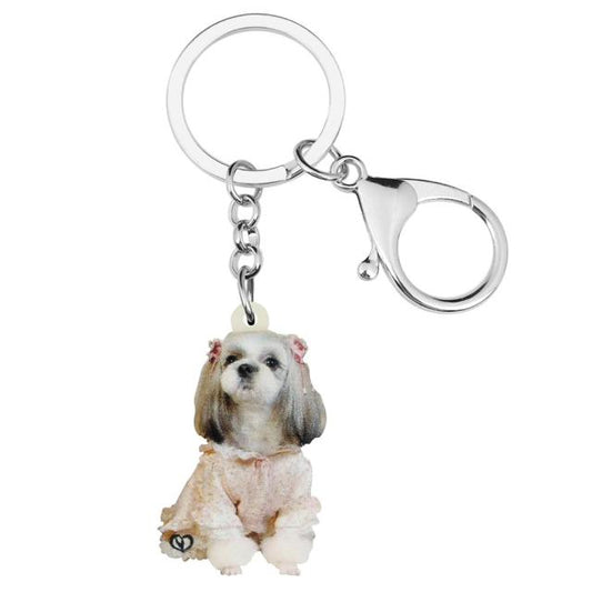 Acrylic Cute Shih Tzu Dog Keychains Key Ring Sweet Pet Animal Key Chain Jewelry For Women Kids Gift Bag Charms