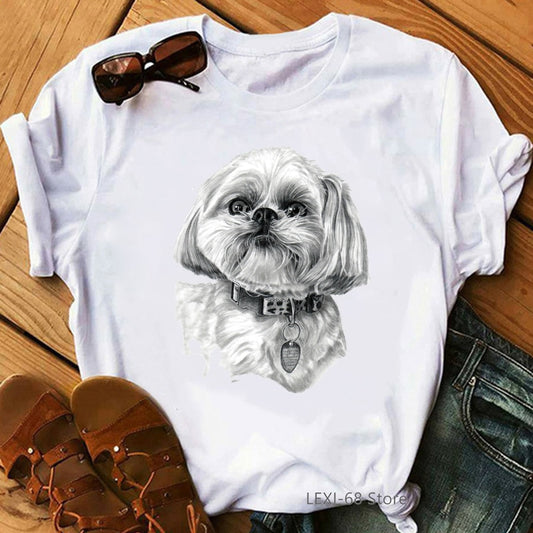 Shih Tzu Dog Print Tshirts Women Funny T Shirt Tops