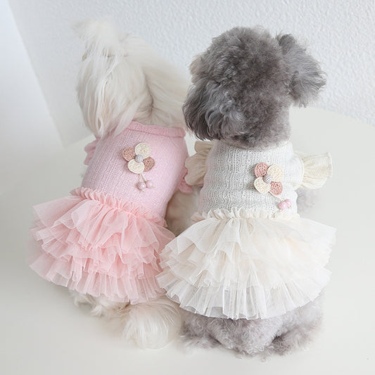 Shih Tzu Dress White Pink Dresses Puppy Skirt Shih Tzu Doggy Costume Pet Clothes