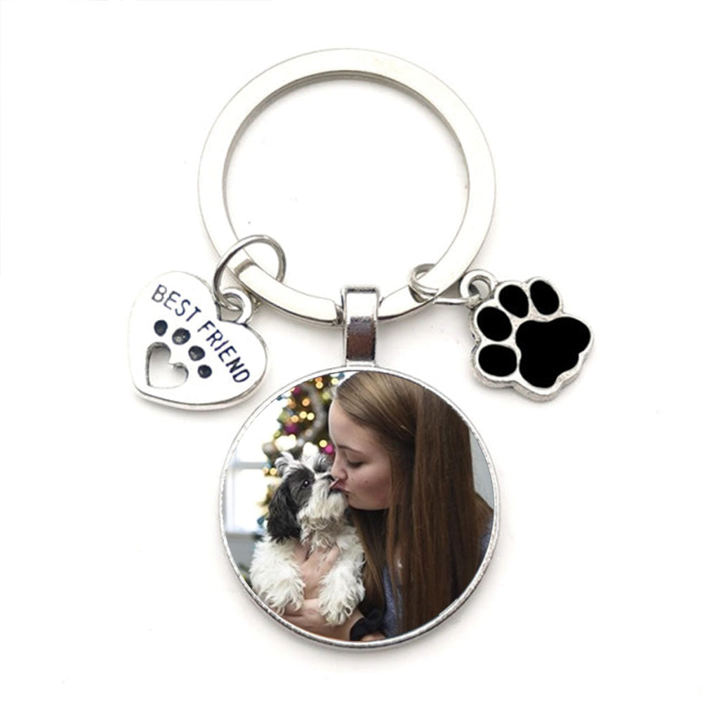 Custom DIY Shih Tzu Photo Keychain I Love Shih Tzu Glass Crystal Pendant Mini Heart Keychain Car Key Man and Woman Favorite Gift Souvenir