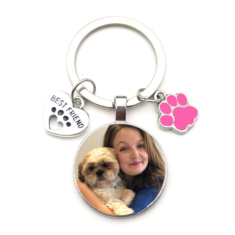 Custom DIY Shih Tzu Photo Keychain I Love Shih Tzu Glass Crystal Pendant Mini Heart Keychain Car Key Man and Woman Favorite Gift Souvenir