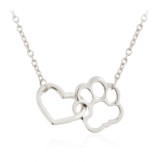 Linked Heart and Paw Hollow Shih Tzu Paw Claw Pendant Necklaces Custom Metal Pet Dog Animal Jewelry Gift for Dog Owners