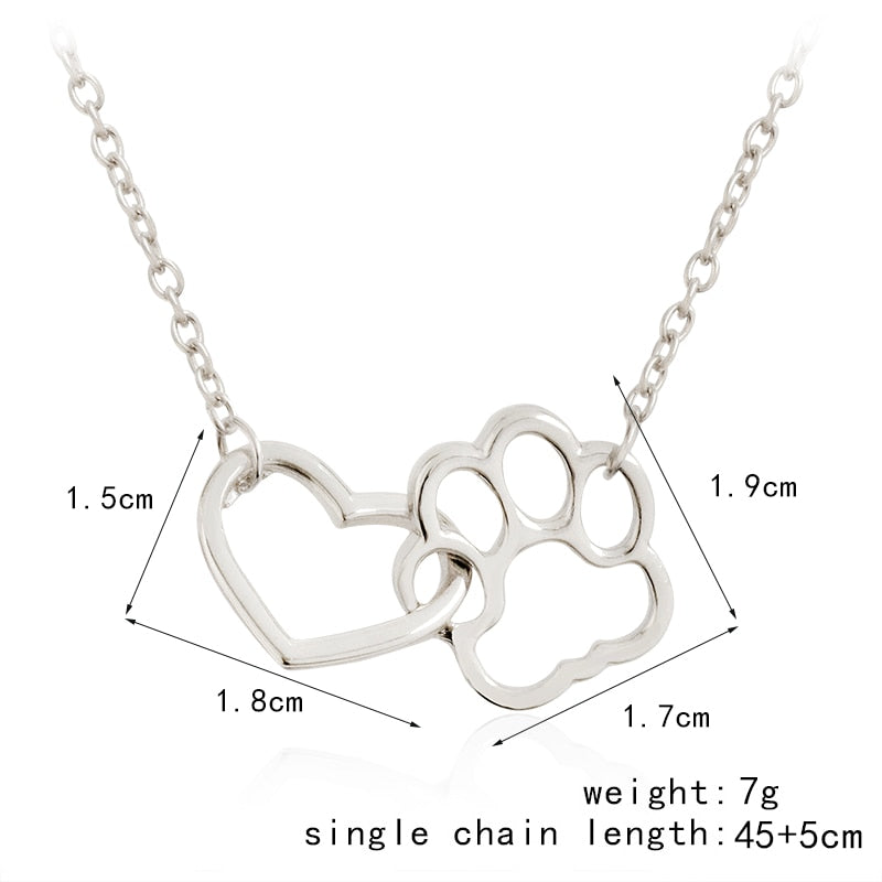 Linked Heart and Paw Hollow Shih Tzu Paw Claw Pendant Necklaces Custom Metal Pet Dog Animal Jewelry Gift for Dog Owners