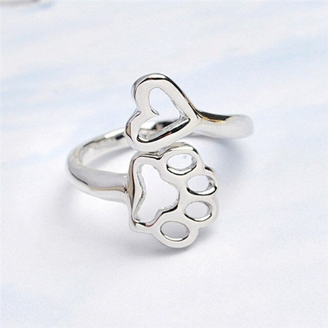 Shih Tzu Ring Adjustable Jewelry Hollow Paw Footprints Heart Ring Girls Fashion  Rings For Women