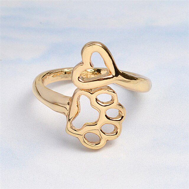 Shih Tzu Ring Adjustable Jewelry Hollow Paw Footprints Heart Ring Girls Fashion  Rings For Women