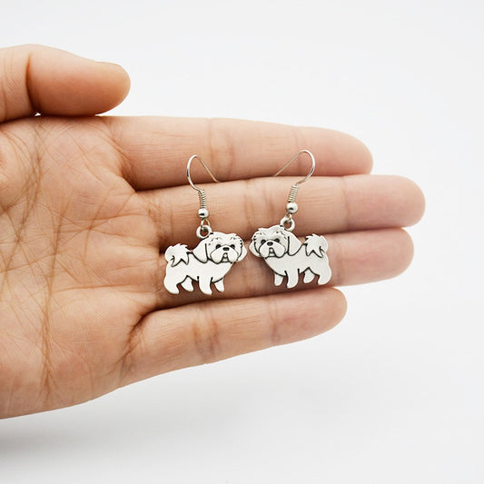 Vintage Cute Shih Tzu Dog Charms Drop Earring Anime Animal Statement Dangle Earrings For Women Girl Party Gift Jewelry