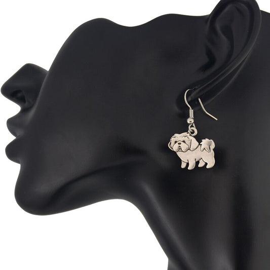 Vintage Cute Shih Tzu Dog Charms Drop Earring Anime Animal Statement Dangle Earrings For Women Girl Party Gift Jewelry