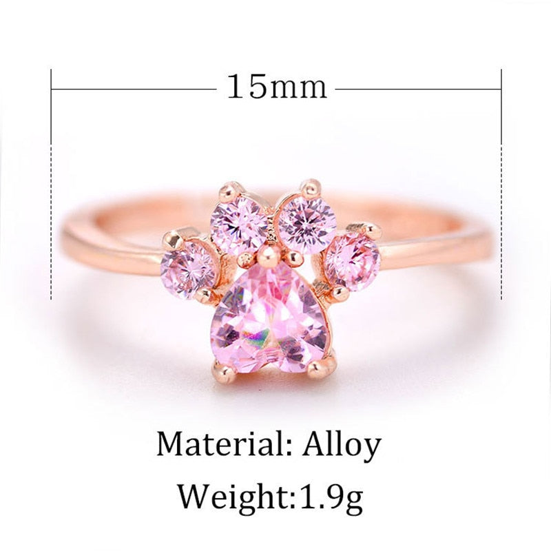 Cute Shih Tzu Paw Crystal Engagement Design Hot Sale Rings For Women Pink Zircon Cubic Elegant Rings Female Wedding Jewelry