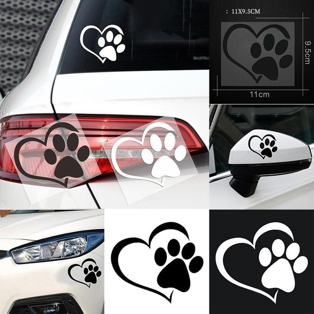 New Cute Shih Tzu Paw Peach Heart Car Sticker Cartoon Animal Love Pet Car Decal 3D Animal Dog Foot Prints Footprint