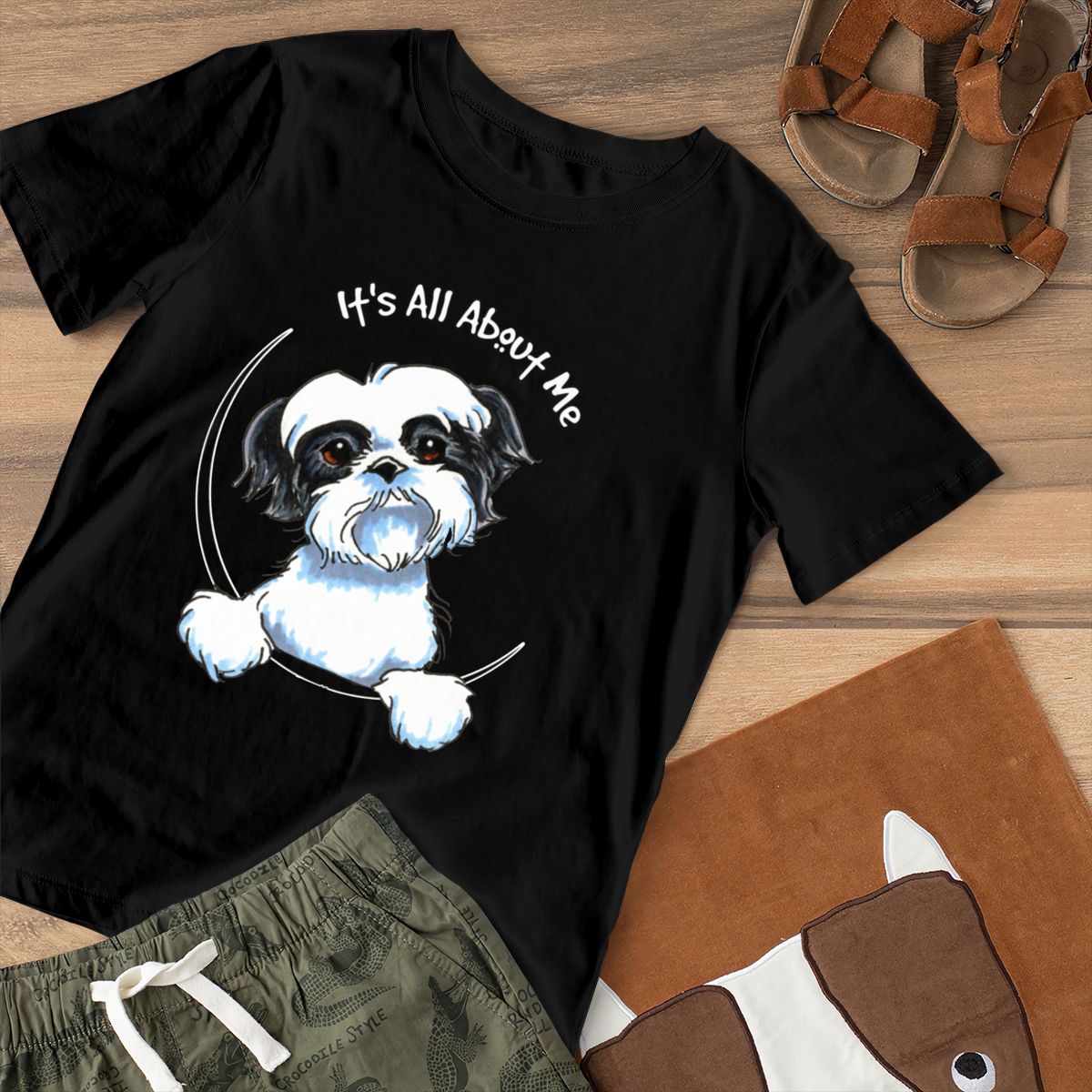 Puppies Shih Tzu T-Shirt Black White Shih Tzu T Shirt Oversize 100 Cotton Women tshirt Ladies Tee Shirt