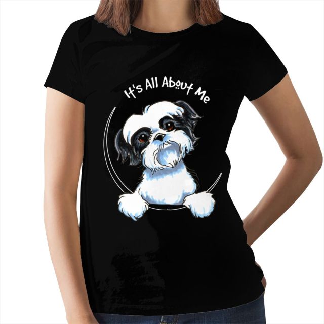 Puppies Shih Tzu T-Shirt Black White Shih Tzu T Shirt Oversize 100 Cotton Women tshirt Ladies Tee Shirt