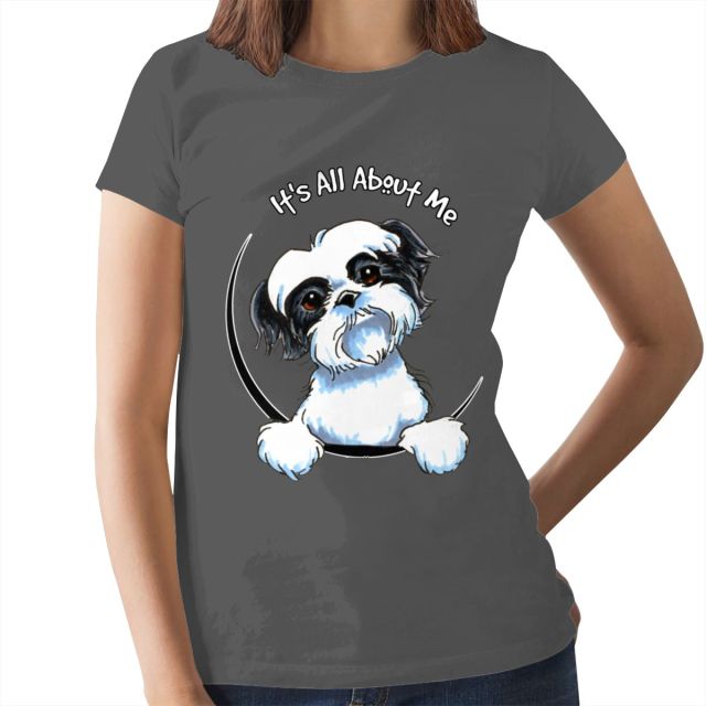 Puppies Shih Tzu T-Shirt Black White Shih Tzu T Shirt Oversize 100 Cotton Women tshirt Ladies Tee Shirt