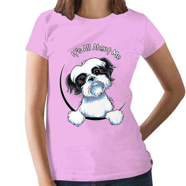 Puppies Shih Tzu T-Shirt Black White Shih Tzu T Shirt Oversize 100 Cotton Women tshirt Ladies Tee Shirt