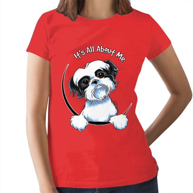 Puppies Shih Tzu T-Shirt Black White Shih Tzu T Shirt Oversize 100 Cotton Women tshirt Ladies Tee Shirt