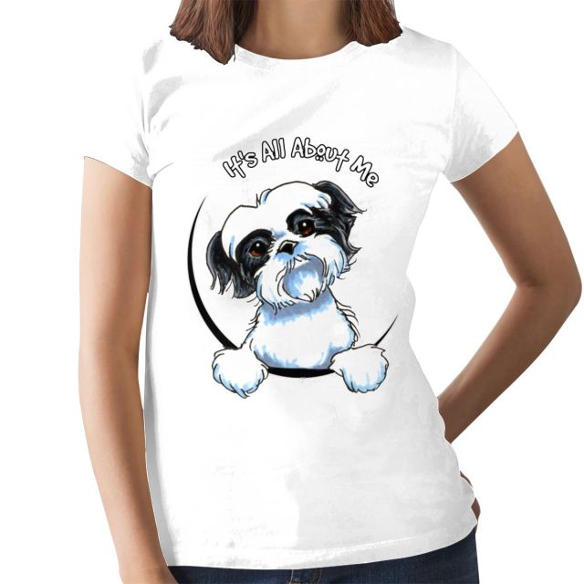 Puppies Shih Tzu T-Shirt Black White Shih Tzu T Shirt Oversize 100 Cotton Women tshirt Ladies Tee Shirt