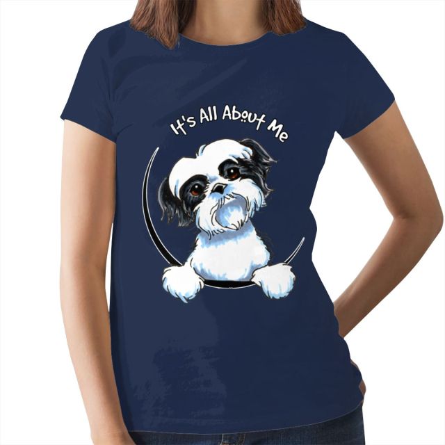 Puppies Shih Tzu T-Shirt Black White Shih Tzu T Shirt Oversize 100 Cotton Women tshirt Ladies Tee Shirt