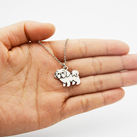 Vintage Boho Shih Tzu Dog Charm Pendant Necklaces For Girls Pendant Stainless Steel Chain Animal Necklace Women