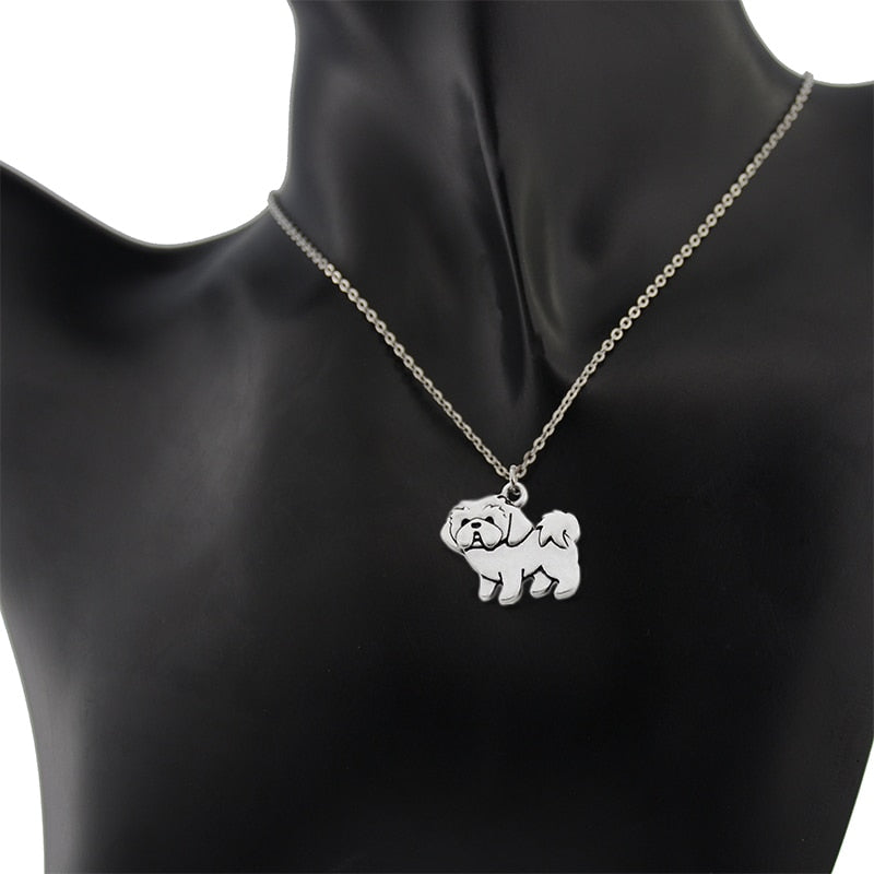 Vintage Boho Shih Tzu Dog Charm Pendant Necklaces For Girls Pendant Stainless Steel Chain Animal Necklace Women