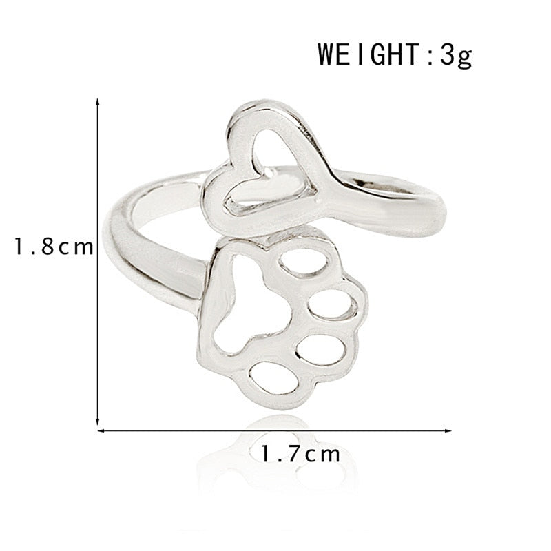 Shih Tzu Ring Adjustable Jewelry Hollow Paw Footprints Heart Ring Girls Fashion  Rings For Women