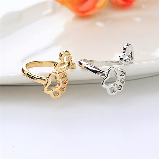 Shih Tzu Ring Adjustable Jewelry Hollow Paw Footprints Heart Ring Girls Fashion  Rings For Women