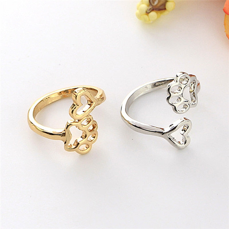 Shih Tzu Ring Adjustable Jewelry Hollow Paw Footprints Heart Ring Girls Fashion  Rings For Women