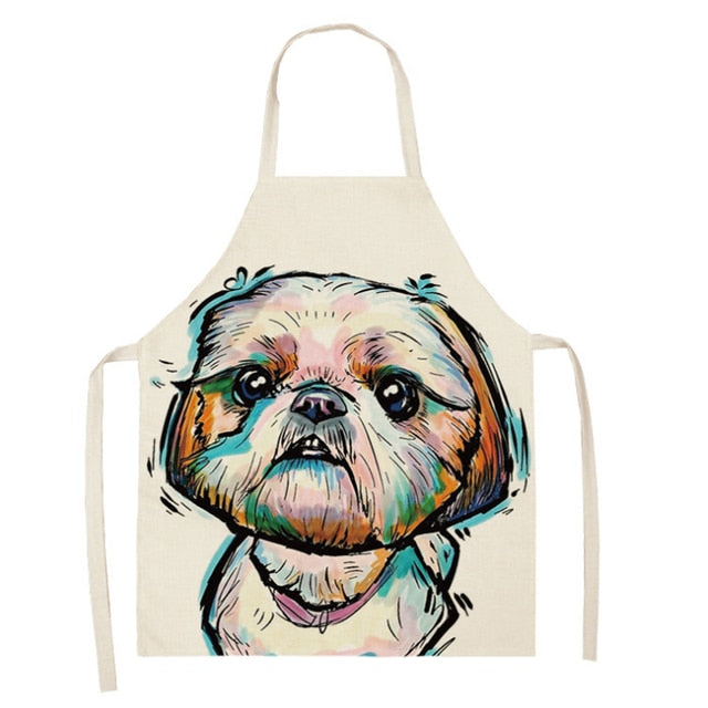 Shih Tzu Kitchen Household Adult Antifouling Apron Sleeveless Polyester Shih Tzu Series Printed Coverall