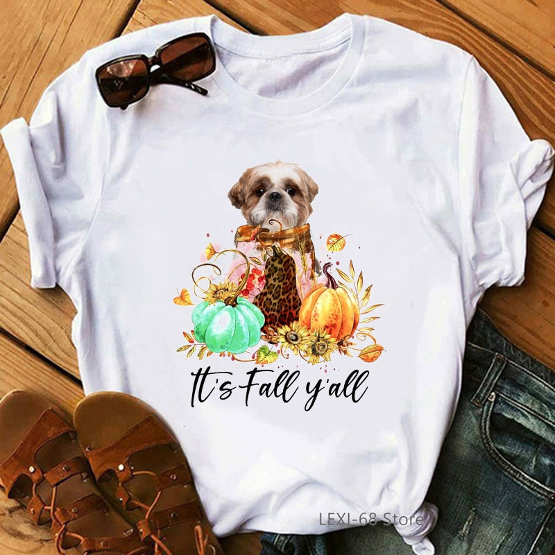 Shih Tzu Adorable Puppy Dog Graphic Print T-Shirt Women Clothes 2022 Funny Dog Mom Tshirt Femme Summer Fashion T Shirt Female