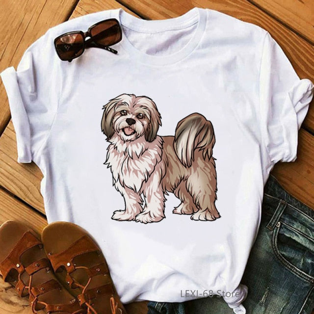 Shih Tzu Adorable Puppy Dog Graphic Print T-Shirt Women Clothes 2022 Funny Dog Mom Tshirt Femme Summer Fashion T Shirt Female