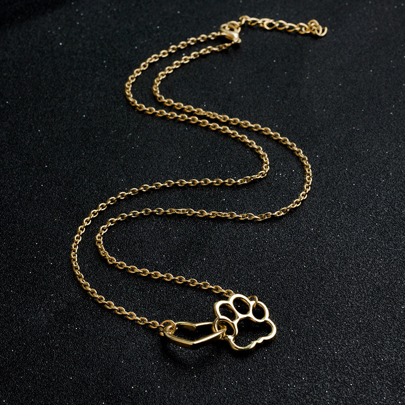 Linked Heart and Paw Hollow Shih Tzu Paw Claw Pendant Necklaces Custom Metal Pet Dog Animal Jewelry Gift for Dog Owners