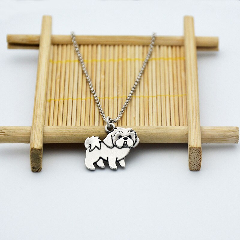 Vintage Boho Shih Tzu Dog Charm Pendant Necklaces For Girls Pendant Stainless Steel Chain Animal Necklace Women