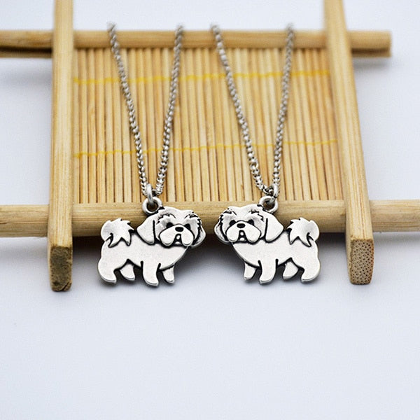 Vintage Boho Shih Tzu Dog Charm Pendant Necklaces For Girls Pendant Stainless Steel Chain Animal Necklace Women