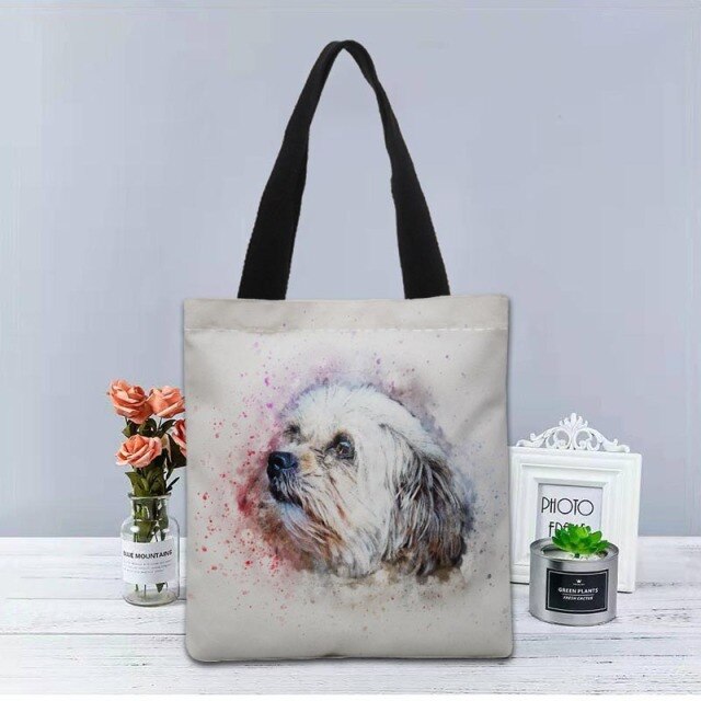 Shih Tzu Dog Tote Bag Canvas Fabric Handbag Two Sides Printed Shopping Bags Traveling Casual Useful Shoulder Bag