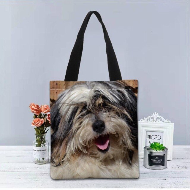 Shih Tzu Dog Tote Bag Canvas Fabric Handbag Two Sides Printed Shopping Bags Traveling Casual Useful Shoulder Bag