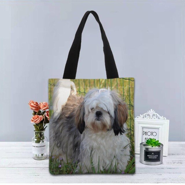 Shih Tzu Dog Tote Bag Canvas Fabric Handbag Two Sides Printed Shopping Bags Traveling Casual Useful Shoulder Bag