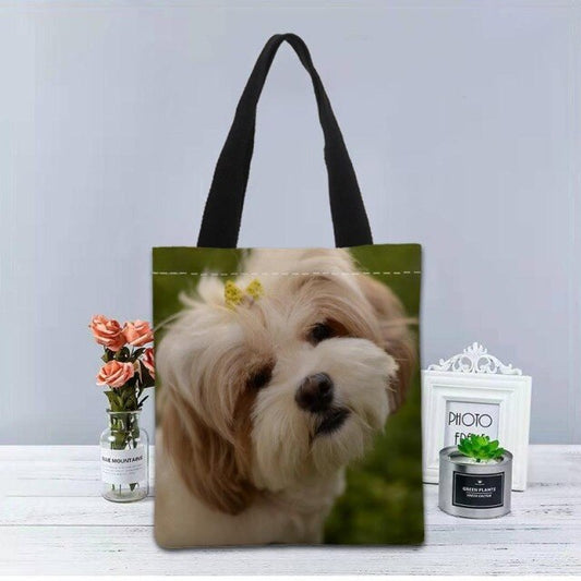 Shih Tzu Dog Tote Bag Canvas Fabric Handbag Two Sides Printed Shopping Bags Traveling Casual Useful Shoulder Bag