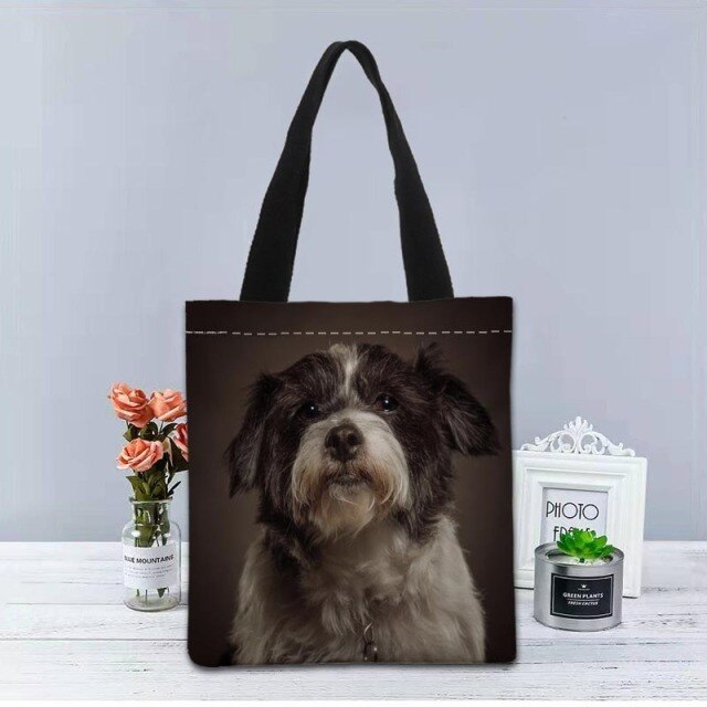 Shih Tzu Dog Tote Bag Canvas Fabric Handbag Two Sides Printed Shopping Bags Traveling Casual Useful Shoulder Bag