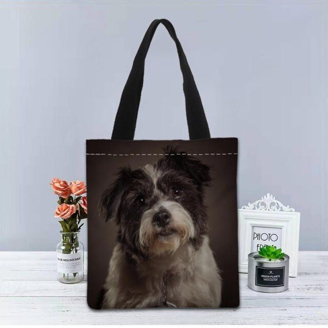 Shih Tzu Dog Tote Bag Canvas Fabric Handbag Two Sides Printed Shopping Bags Traveling Casual Useful Shoulder Bag