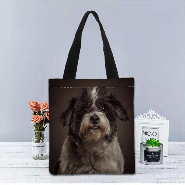 Shih Tzu Dog Tote Bag Canvas Fabric Handbag Two Sides Printed Shopping Bags Traveling Casual Useful Shoulder Bag