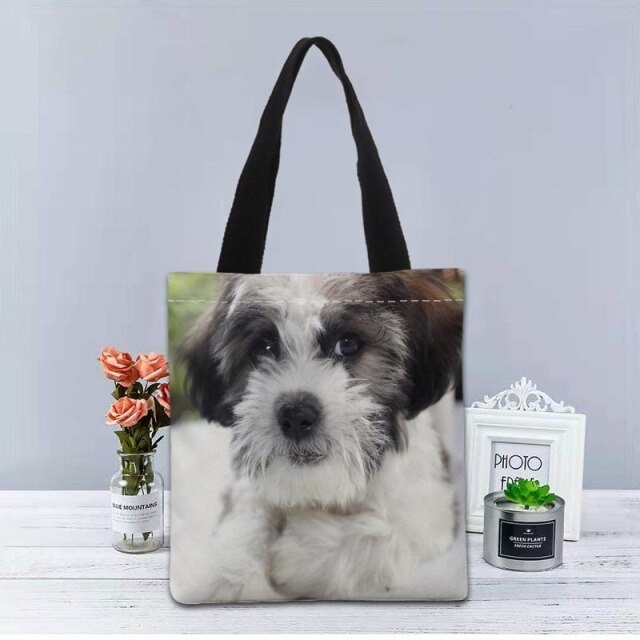 Shih Tzu Dog Tote Bag Canvas Fabric Handbag Two Sides Printed Shopping Bags Traveling Casual Useful Shoulder Bag