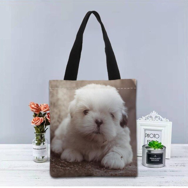 Shih Tzu Dog Tote Bag Canvas Fabric Handbag Two Sides Printed Shopping Bags Traveling Casual Useful Shoulder Bag