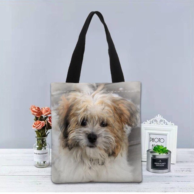 Shih Tzu Dog Tote Bag Canvas Fabric Handbag Two Sides Printed Shopping Bags Traveling Casual Useful Shoulder Bag