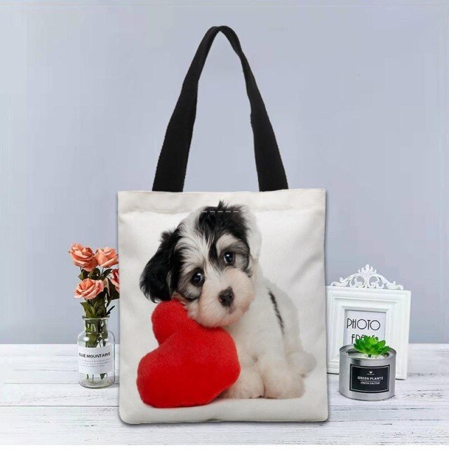 Shih Tzu Dog Tote Bag Canvas Fabric Handbag Two Sides Printed Shopping Bags Traveling Casual Useful Shoulder Bag