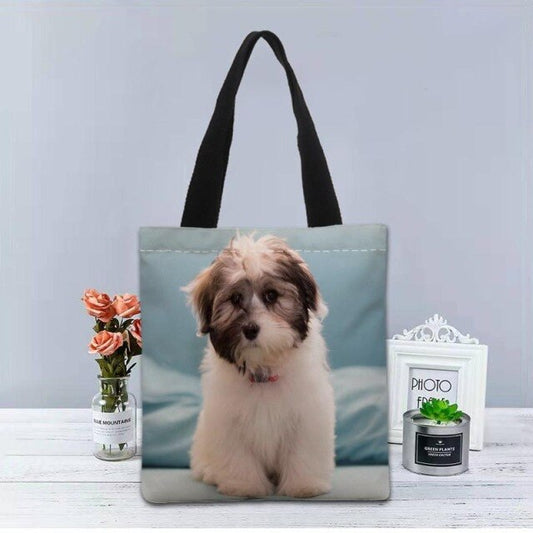 Shih Tzu Dog Tote Bag Canvas Fabric Handbag Two Sides Printed Shopping Bags Traveling Casual Useful Shoulder Bag