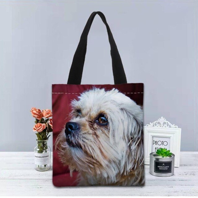 Shih Tzu Dog Tote Bag Canvas Fabric Handbag Two Sides Printed Shopping Bags Traveling Casual Useful Shoulder Bag